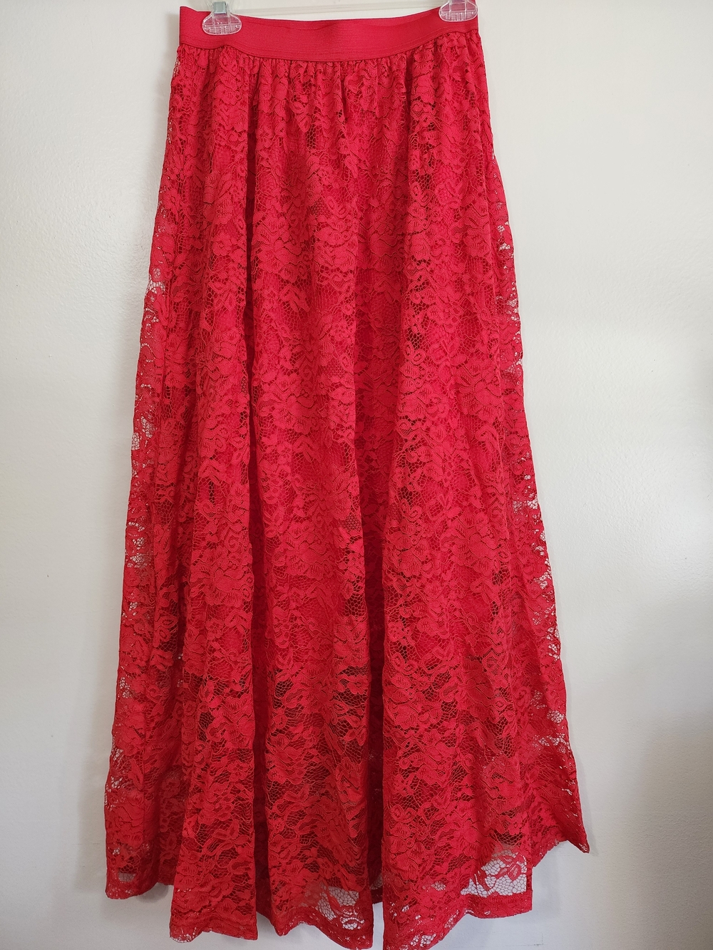 Red Lace Maxi Skirt - Women